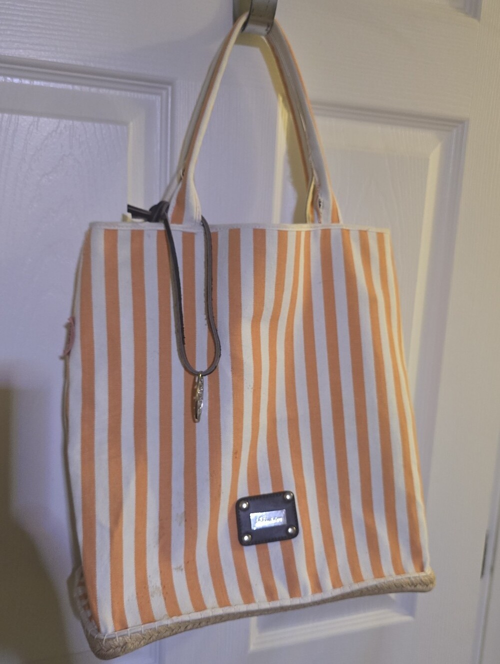 Beach Tote Striped Orange & White Canvas Bag By Saldarini "Espabag"